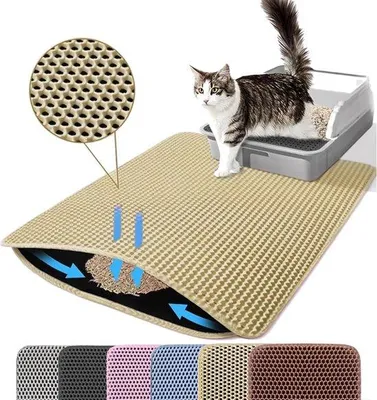 Produktbild von Famanu Katzenstreumatte - 116 x 66 cm - doppellagige, wasserdichte Honigwabenstruktur - beige