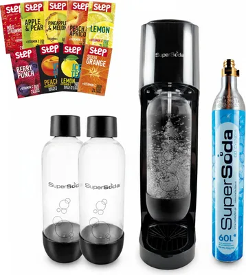 Zdjęcie produktu dla Saturator do wody Supersoda + Nabój CO2 + 2 Butelki 1L + Step Mix 9 smaków