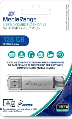Produktbild von Pamięć USB MediaRange 128 GB USB 3.1 combo z USB Type-C