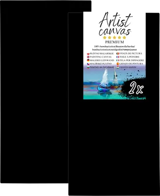 Image de 2x Toile sur châssis 100 % coton 330 g/m² apprêtée en noir 60X130 cm