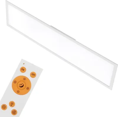A white LED panel light with a remote control.