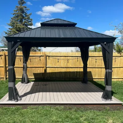 Produktbild von PURPLE LEAF Hardtop Pavillon 3.65x3.65m wasserdicht winterfest und stabil für den Garten,grau