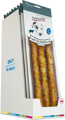 Produktbild von Dokas Hunde Snack 1m Kaurolle aus Rinderhaut 8x315g  |  mit Huhn