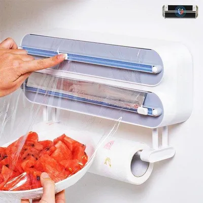 Produktbild von Magnetische 3-fach Wandrolhouder für die Küche - Aluminium - 50 m Plastikfolie