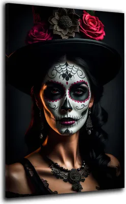 Produktbild von La Catrina Wandbild Leinwandbild Kunstdruck XL Wanddeko Wohnzimmer: 100x150x4cm