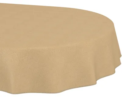 Produktbild von Tischdecke 140x220cm Oval Beige DanceDirty abwaschbar Leinenoptik wetterfest Falschuni Modern mit Saumkante