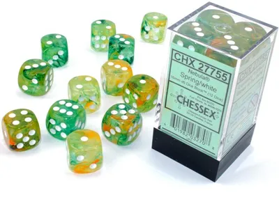 Produktbild von Chessex - Nebula - 12x D6 16mm - Spring/White