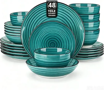 Imagen del producto de Juego de vajilla de cerámica para 12 personas, servicio de mesa de 48 piezas