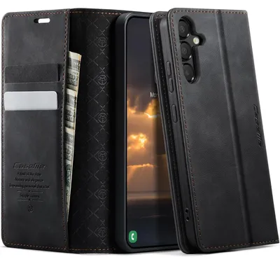 Image de Coque de protection rabattable en simili cuir pour Samsung Galaxy A54 5G, avec porte-cartes RFID, fonction support et de couleur noire