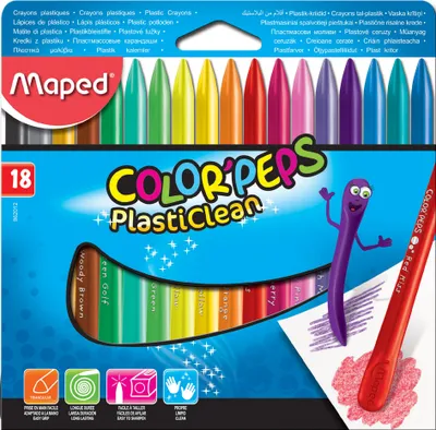 Immagine prodotto di Pastello a cera Maped COLOR'PEPS PlastiClean confezione da 18 pezzi