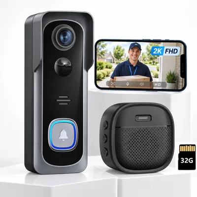 Produktbild von WLAN Video Türklingel mit Kamera 2K HD kabellose Video Doorbell mit Gong 32GB Akku smarte Türklingel PIR Personenerkennung