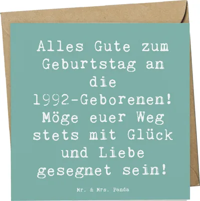 Produktbild von Mr. & Mrs. Panda Glückwunschkarte Spruch 1992 Geburtstag - Meeresbrise - Geschenk, Geburtsjahr, Geschenkideen, Jahrgang, faltkarte, Geburtstagsgeschenk, Klappkarte, Alter