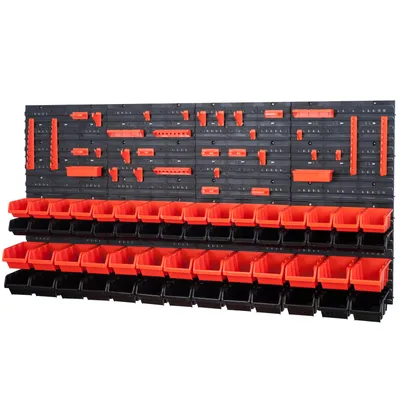 Image de 58 bacs gerbables avec étagère murale 160 x 80 cm | étagère murale de stockage