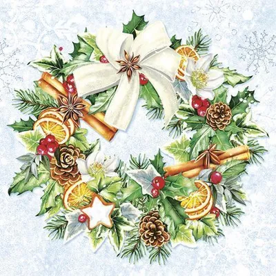 Produktbild von 20 Servietten Painted Christmas Wreath - Dekorierter Weihnachtskranz 33x33cm