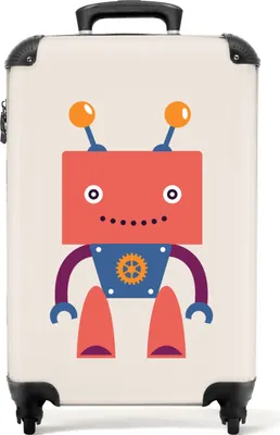 Produktbild von NoBoringSuitcases.com® Koffer < 55x40x23 cm & 55x40x20 cm Handgepäck Kinder Roboter Trolley Rollkoffer Kleine Reisekoffer mit 4 Rollen Fotokoffer Rosa Antenne Kabinenkoffer Boardgepäck Cabin Size