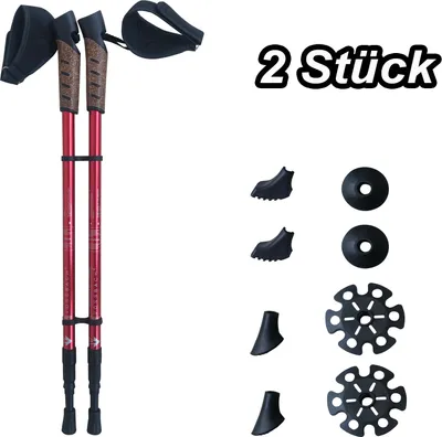 Immagine prodotto di Bastoncini telescopici per Nordic Walking VOSSBACH® in alluminio, inclusi 12 accessori. Bastoncini da trekking, bastoncini da passeggio, bastoncini da trekking in alluminio, bastoncini da passeggio, colore rosso