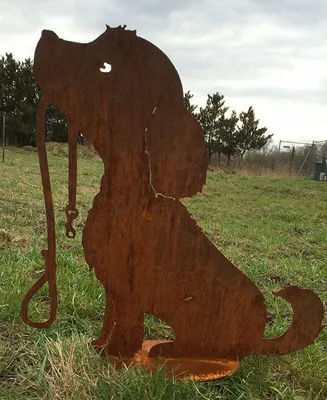 Produktbild von Hund Lucy mit Leine Höhe 40 cm Edelrost Rost Metall Gartendekoration Rostfigur Tierfigur rostige Gartendeko