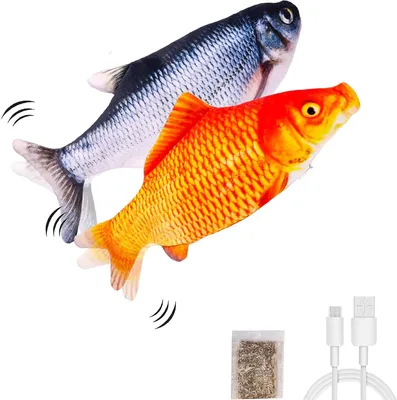 Produktbild von 2 Stück elektrisches mobiles Fisch-Katzenspielzeug,realistischer fliegender Fisch,Fisch schüttelndes Katzenminze-Spielzeug,Katzenminze-Flatting-Spielzeug,interaktives Katzenminze-Spielzeug für Hauskatzen