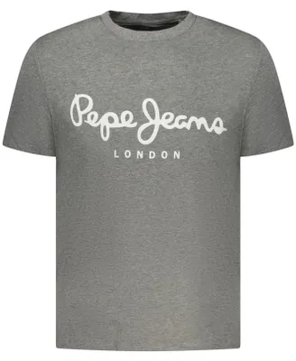 Image de T-shirt homme gris à manches courtes, coupe ajustée, imprimé et coton durable