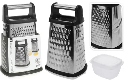 Produktbild von EXCELLENT HOUSEWARE Vierkantreibe aus Stahl mit einem Behälter Gemüsereibe Obstreibe Käsereibe