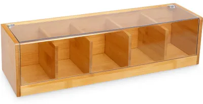 Bambus-Theedoos mit 5 Fächern, 36x11x9 cm, Aufbewahrungsbox