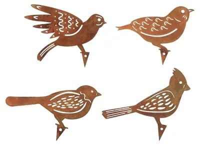 4er-Set rostige Deko-Vögel aus Eisen für Garten, Terrasse & Zaun