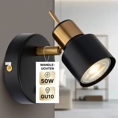 Obrázek produktu pro Nástěnná lampa, černá, 1 světlo, nástěnný bodový světlo, ARTE LAMP Almach, patice GU10, max. 50 W, vhodná do obývacího pokoje, chodby a schodiště, rozměry 14 x 6 x 15 cm, model A1906AP-1BK