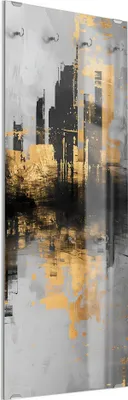 Produktbild von DEQORI Kleiderhaken aus Glas 50x125 cm 'Goldene Skyline-Reflexion' Wand Garderobe Haken
