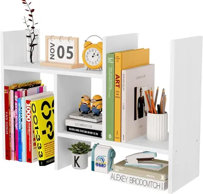 Image de Étagère de bureau blanche, réglable, en bois, organisateur de bureau pour le travail
