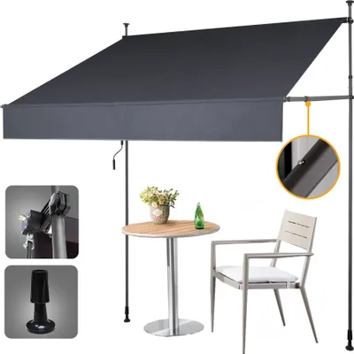 Produktbild von Grandekor Klemmmarkise Markise Balkon ohne Bohren, 400cm x (120-150)cm Anthrazit, Upgrade Patent mit Verlängerten Einziehbaren Seitenstangen, UV-beständig Balkonmarkise höhenverstellbar Sonnenschutz
