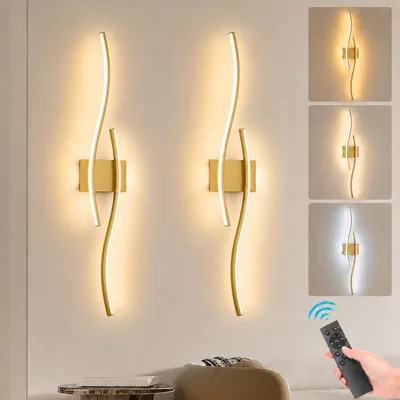 Immagine prodotto di 2 lampade da parete a LED, design moderno, per interni, dimmerabili, con temperatura di colore regolabile da 3000K a 6000K, ricaricabili, con telecomando e timer, ideali per soggiorno, camera da letto e corridoio