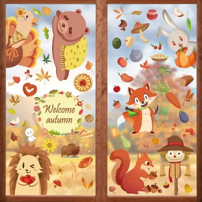 Produktbild von Erntedankfest Fensteraufkleber 149 Stück Herbst Fensterbilder Selbstklebend Thanksgiving Deko Blätter Kinderzimmer