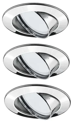 Immagine prodotto di Set di faretti a incasso premium, modello 92002, orientabili, 3 lampade da 11W, 230V, attacco GU10, diametro 51mm, finitura cromo/alluminio
