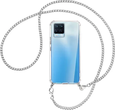 Produktbild von Handykette Backcover-Schutzhülle mit Band (Metall silberfarben) für Realme 8, Realme 8 Pro (6.4) - silberfarbene Kette