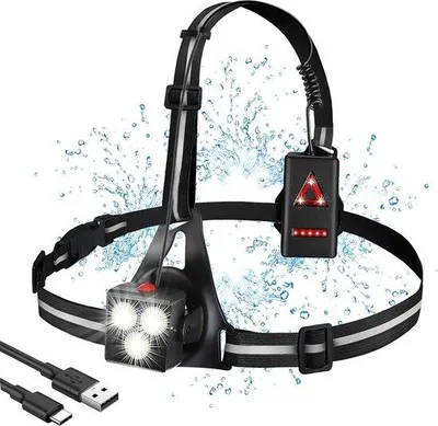 Obrázok produktu pre Bežecké svetlo s bezpečnostnými indikátormi, USB portmi a nastaviteľným uhlom svietenia 120 stupňov – ideálne na beh, šport, pre mužov, jogging, turistiku a outdoorové športy