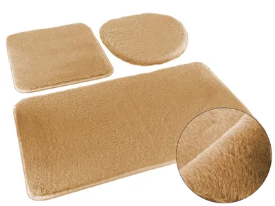 Obrázek produktu pro Koberec do koupelny, sada do toalety Lombok, béžová, 3 kusy: 50x80 cm + 50x40 cm + kryt na toaletní sedátko