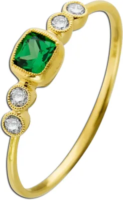 Produktbild von Tsavorit Ring Gelbgold 585 14K grüner Edelstein Brillanten 0.10ct  19