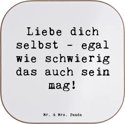 Produktbild von Mr. & Mrs. Panda Untersetzer für Gläser Spruch Selbstakzeptanz Liebe - Weiß - Geschenk, Zitat, Motivation, Tischuntersetzer, Wohlbefinden, Selbstliebe, Holzuntersetzer