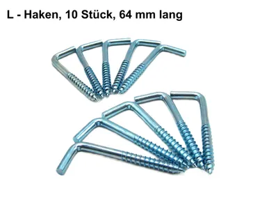 Produktbild von Schraubhaken L - Haken Schrankhaken 10 Stück 64 mm lang
