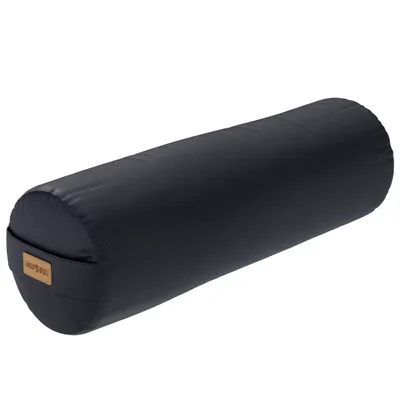 A black yoga bolster on a white background.