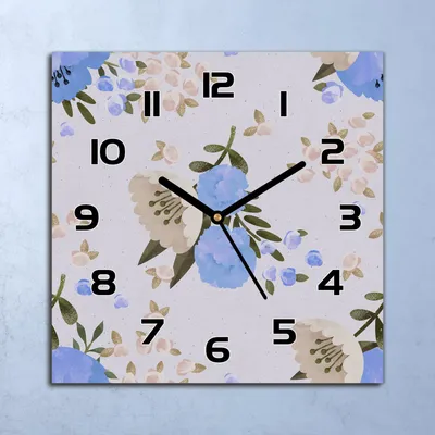 Produktbild von Wanduhr Echt-Glas-Küchenuhr Blaue Mohnblumen Quarz Lautlos 30x30 Deko Bilder
