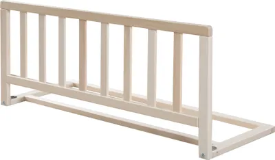 A wooden bed guard rail is shown against a white background.
