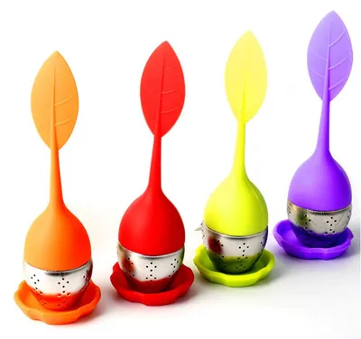 4er Set Teefilter aus Silikon und Edelstahl mit Abtropfschale