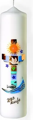 Produktbild von Taufkerze 25 x 6 cm mit Namensverzierung (Vornamen + Taufdatum) und Geschenkkarton Nr. K75