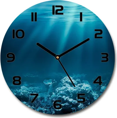 Immagine prodotto di Orologio da parete in vetro 30 cm, quadro in vetro, orologio in vetro temperato - lancette nere - Mondo sottomarino