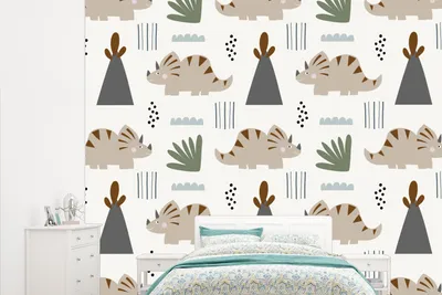 Produktbild von MuchoWow® Fototapete für Wohnzimmer oder Schlafzimmer Wandtapete Vinyl Motivtapete Jungen - Kinder - Dinosaurier - 315x260 cm - Gemustert