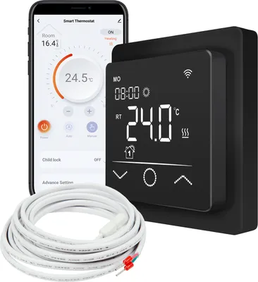 Obrázok produktu pre Mi-Heat Mi-750 izbový termostat WLAN čierny - Tuya Smart App Alexa Google Home - vodné a elektrické podlahové vykurovanie - senzory možno kalibrovať
