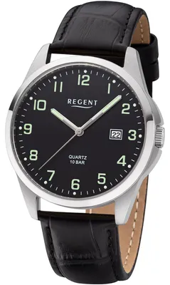 Produktbild von Regent 1765.40.16 / F1227 Herren-Armbanduhr, Edelstahl-Gehäuse, Leder-Armband