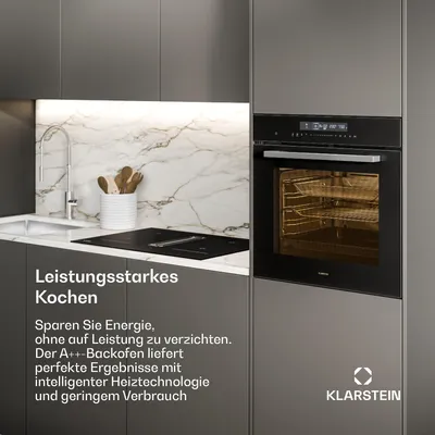 Produktbild von Klarstein Airjet Einbaubackofen 60 cm - 72L, 13 Modi, Airfryer-Funktion, Touch-Steuerung, ++, Emaille, Timer, Kindersicherung, Backofen Einbaugerät, Schwarz