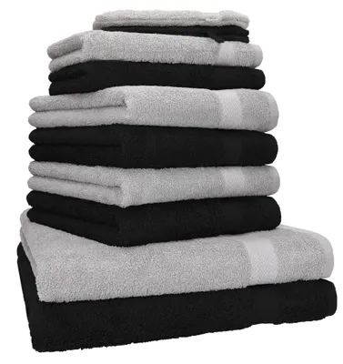 Produktbild von Betz 10-tlg. Handtuch-Set PREMIUM 2 Duschtücher 4 Handtücher 2 Gästetücher 2 Waschhandschuhe  Farbe: silbergrau & schwarz